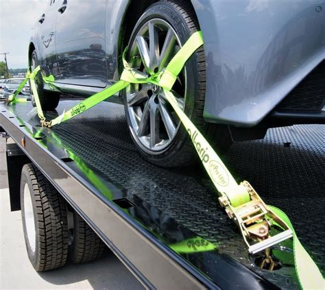 towing car with tow strap